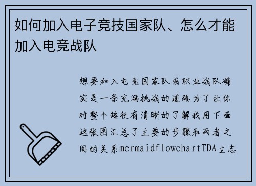 如何加入电子竞技国家队、怎么才能加入电竞战队
